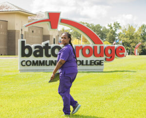 Student walking on BRCC campus