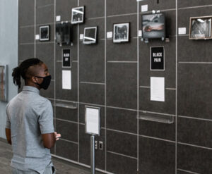 Student looking at exhibit